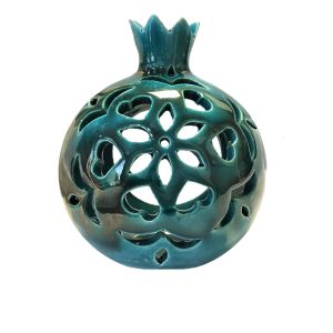 Gorgeous Deep Turquoise Tealight Candle Holder 100% Clay Handmade/Hand Decorated Pomegranates