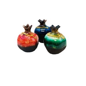 100% Clay, Double Glazed Handmade/Hand Decorated Pomegranates - Assorted Colors