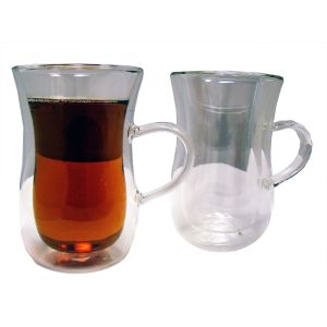 Chic 6pcs Double Wall Glass Tea Cups with Handle