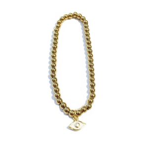 Gold Filled Bead Bracelet - Evil Eye Charm