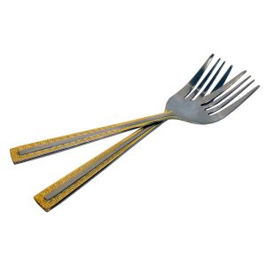 Fruit Fork - Stainless Steel - Silver/Gold Square Accent - 6 Pieces