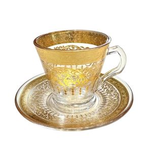 Gold Pattern 12pcs Glass Tea Cup and Saucer Set