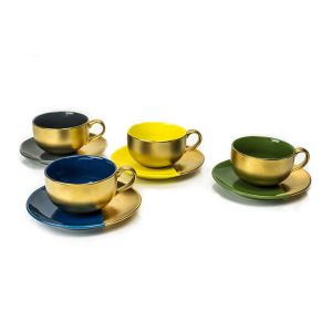 9 oz Desert Gold 8pcs Porcelain Tea Cup and Saucer Set