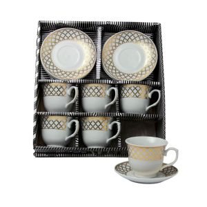 Gold Clover 12 pcs Porcelain Tea Cup and Saucer Set