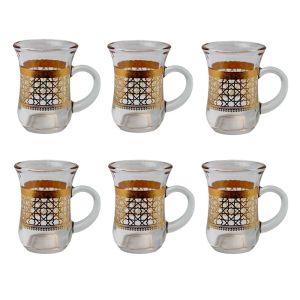 Gold Persian Pattern 6pcs Glass Tea Cups