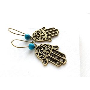 Hamsa Turquoise Bead - Earrings