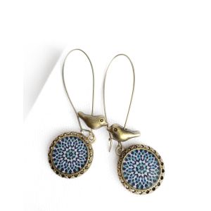 "Sepideh Vintage With Bronze Bird Charm" - Hoop Dangle Earring