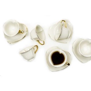 Inside Out Heart Tea Cup Collection - Cream With Gold Rim