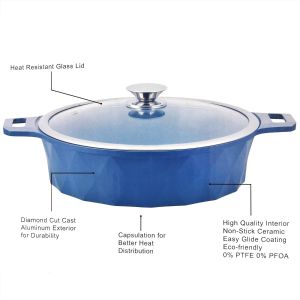 28 CM/4.5 Q Ceramic Cookware - Shallow Pot for Tahchin- Imperial Diamond Cut