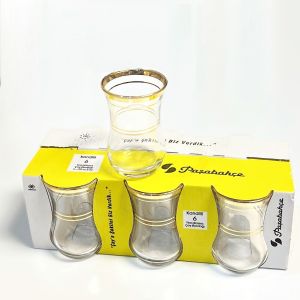 3 oz Classic 6pcs Glass Tea Cups with Gold Accent
