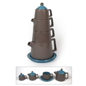 Fancy Tower Tea/Coffee Set - Pastel Brown/Teal - Botero Collection 