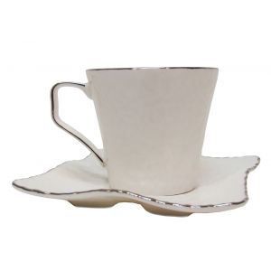 Silver Bordered Textured 12pcs Espresso or Tea Cup and Saucer Set