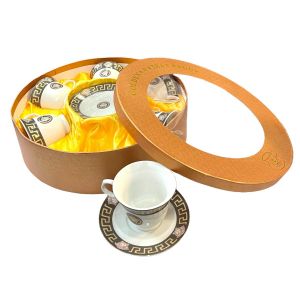 Greek Key 12pcs Porcelain Tea Cup and Saucer Set
